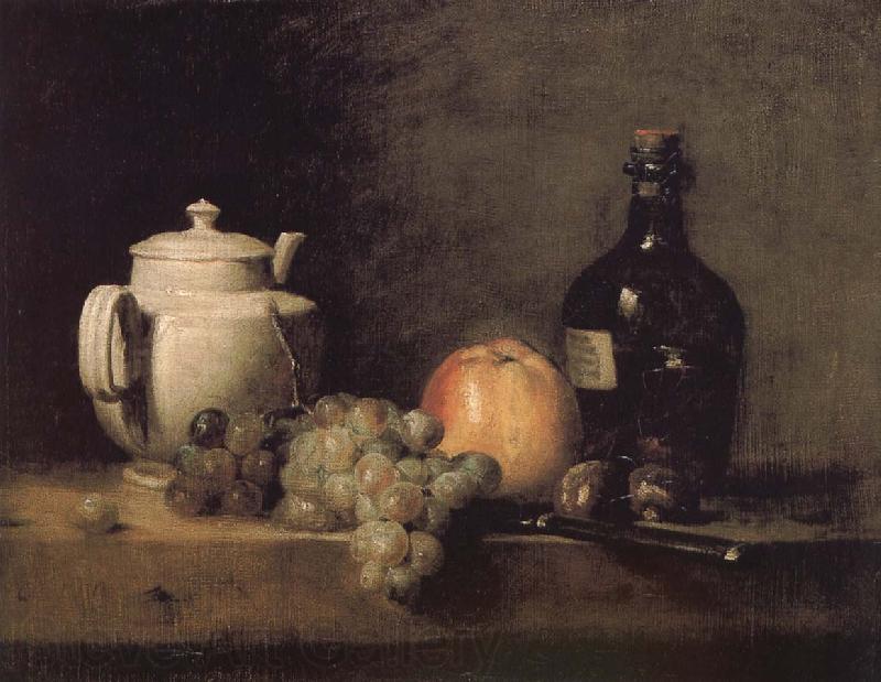 Jean Baptiste Simeon Chardin Teapot white grape apple bottle knife and Paris